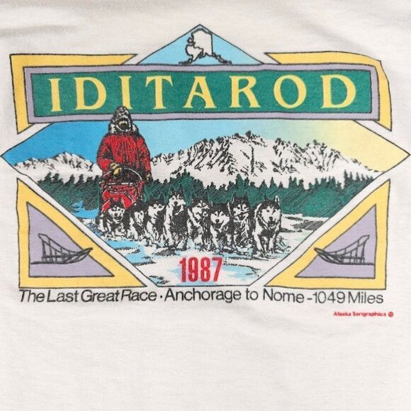 Vintage Iditarod T Shirt Mens Size Medium 80s 1987 Alaska Dog Sled Race - Picture 2 of 7